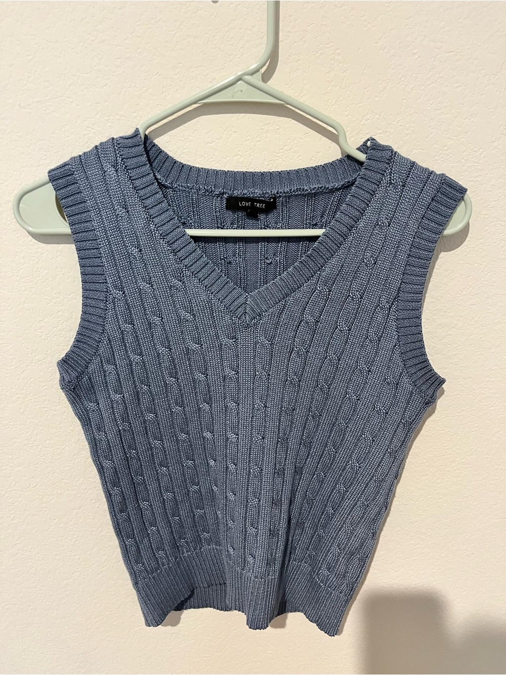 Love Tree Dusty Blue Cable Knit V-Neck Sweater Vest